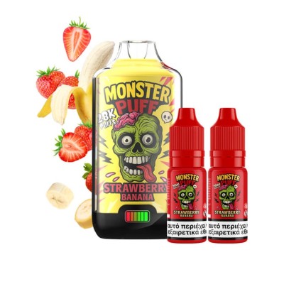 Monster Puff 28K Kit Strawberry Banana Συσκευή 2ml & 2x10ml 20mg