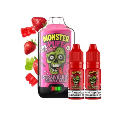Monster Puff 28K Kit Strawberry Gummy Bear Συσκευή 2ml & 2x10ml 20mg